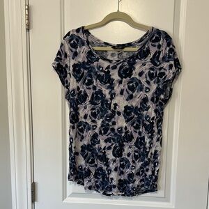 Floral Print Women's Top - Blue and Black